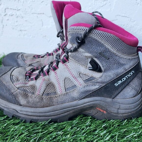 Salomon LTR GTX Gortex Waterproof Trail Hiking Boot Women Gray Pink Black - Picture 6 of 9